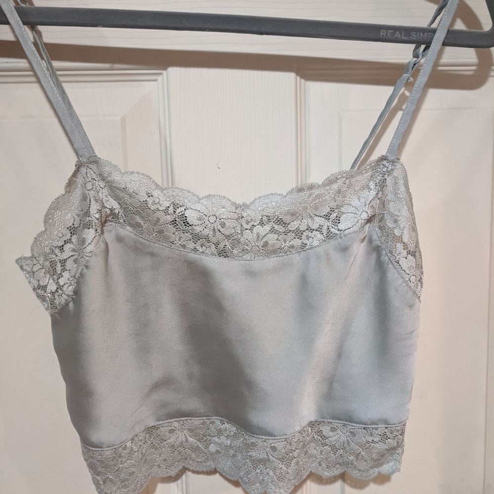 Brandy Melville Lace Blue Cropped Silk Tank - Picture 3 of 8